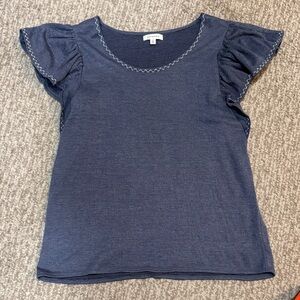 Navy Ruffle Sleeve Tee